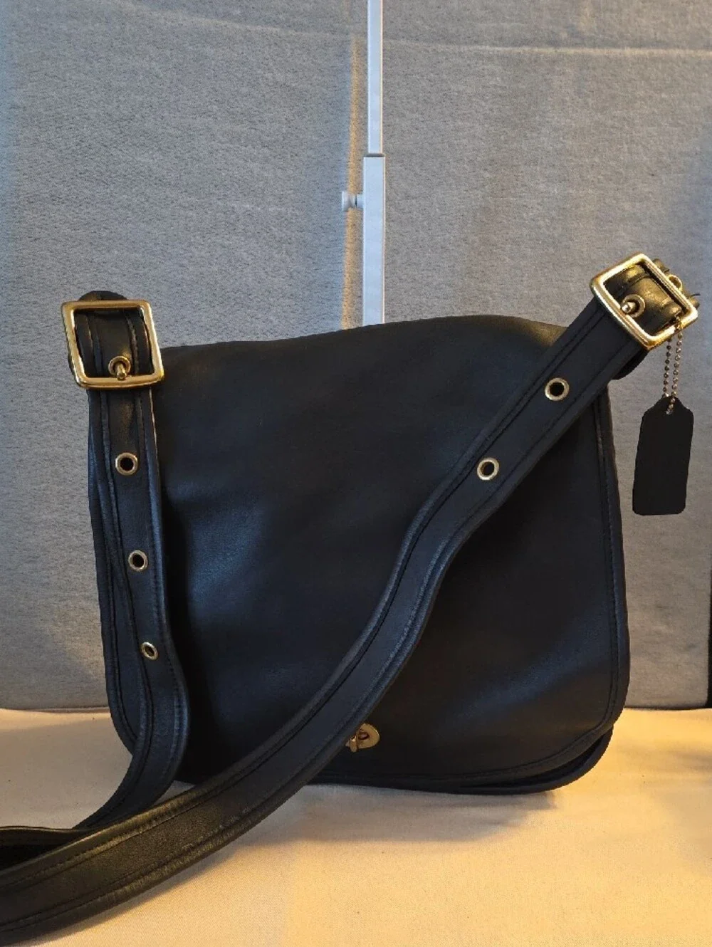 Vintage Black Leather Coach Stewardess Bag